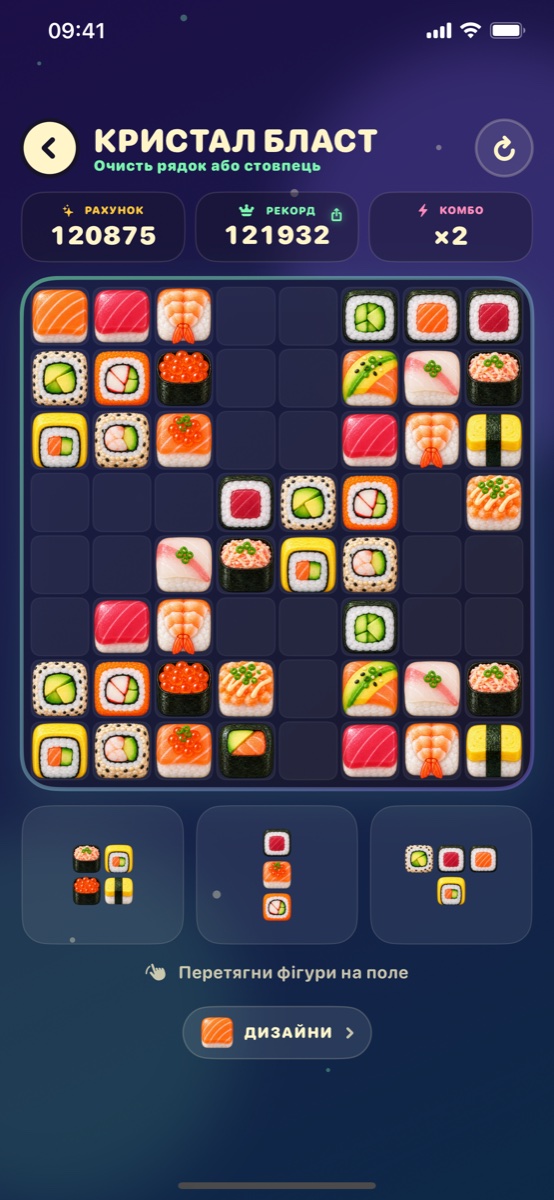 Real Crystal Blast gameplay with the Sushi block design